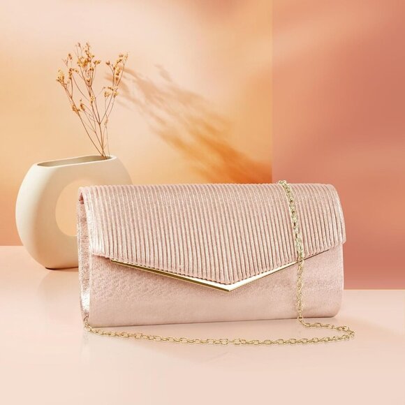 Clutch Purses for Women, Bling Vertical Lines Envelope Evening Bag w/Chain, Form - Picture 2 of 7